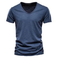 T Shirt Homme,Manches Courtes Tee Shirt Homme Col en V,Couleur UnieT-Shirt Homme en Coton-Bleu Marine