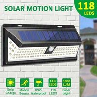 Imperméable Lampe Solaire Applique Murale 118 LED Avec Detecteur IP65 Étanche pour Jardin Éclairage Extérieure