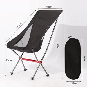CHAISE DE CAMPING Noir - Chaise pliante de camping en plein air portable, Pique-nique ultra-léger, Pêche, Respirant, Degré d'us