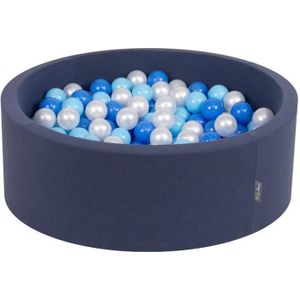 PISCINE À BALLES KiddyMoon 90X30cm/200 Balles 7Cm Piscine À Balles Pour Bébé Rond Fabriqué En UE, Bleu Foncé: Babyblue/Bleu/Perle