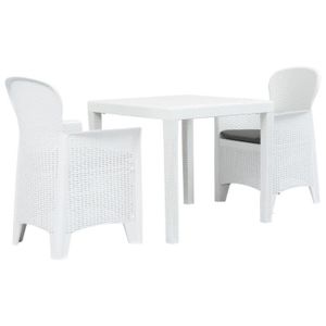 Ensemble table et chaise de jardin Ensemble de bistro 3 pcs Plastique Blanc Aspect de rotin