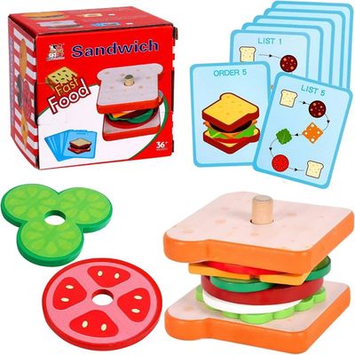 Jouet Burger En Bois à Empiler - Jeu Montessori Aliments Simulés Pour Enfants 3+ | Apprentissage Couleurs Et Motricité
