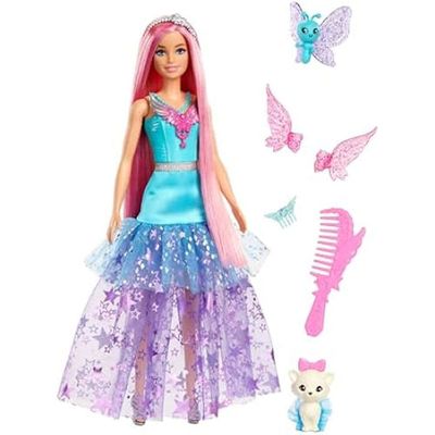 Poupée Barbie - BARBIE - Malibu A Touch of Magic - Cheveux longs 18 cm - Robe fantaisie - Animaux inclus