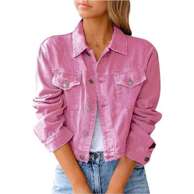 Veste Jean Femme Grand Taille Pas Cher A La Mode Manteau en Denim Over Size A Manche Longues Slim Fit Hiver Blouson Femme ROSE Rose Cdiscount Pret a Porter