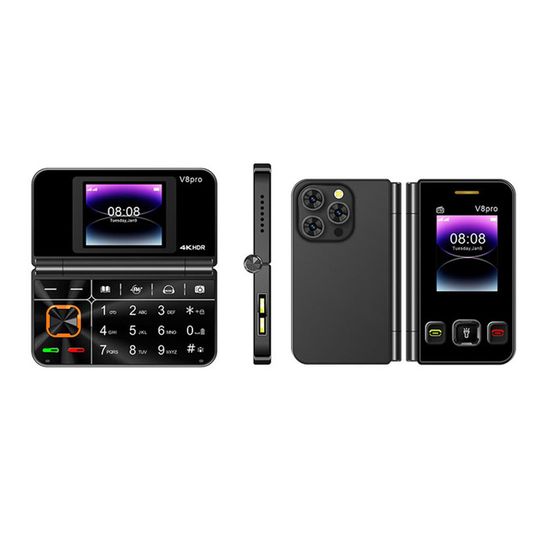 V8 Pro 2G Mini Feature Phone 1,77 pouces Double écran 0,8MP 1050mAh FM ...