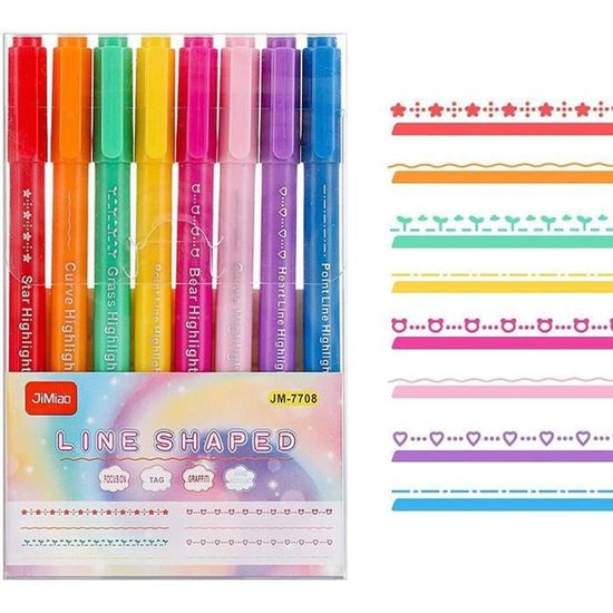 Stylos à Courbes Colorées AECHY 8 Couleurs - Marqueurs Double Pointe Surligneurs Arc-en-Ciel