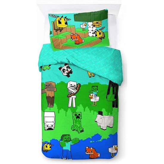 Parure De Lit Minecraft 1 Personne - Housse Couette 140x200cm + Taie 65x65cm