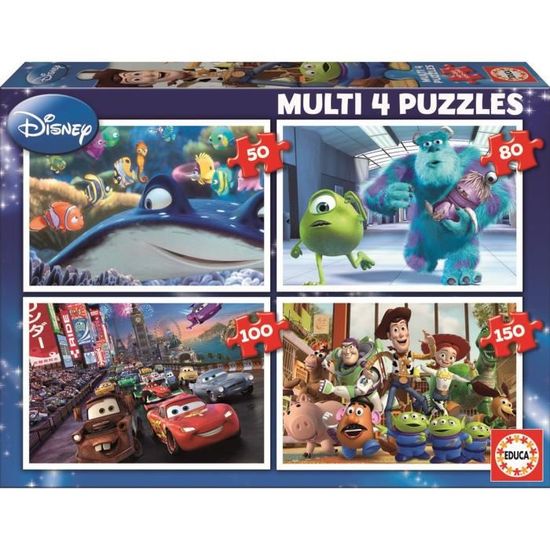 EDUCA - Disney Pixar - Puzzle multi 4 en 1 : Nemo - Monsters - Cars - Toy Story