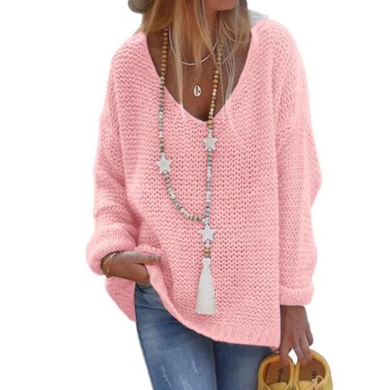 Pull Femme Chaud Col Rond Manches Longues Tricoté - Couleur Unie Confortable
