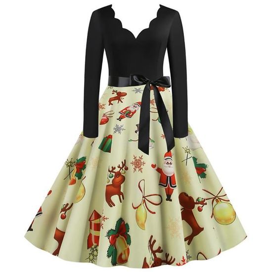 Robe De Noël Fille Manches Longues Avec Nœud Et Étoiles - Tulle Imprimé + Bandeau, Tenue Festive Enfant