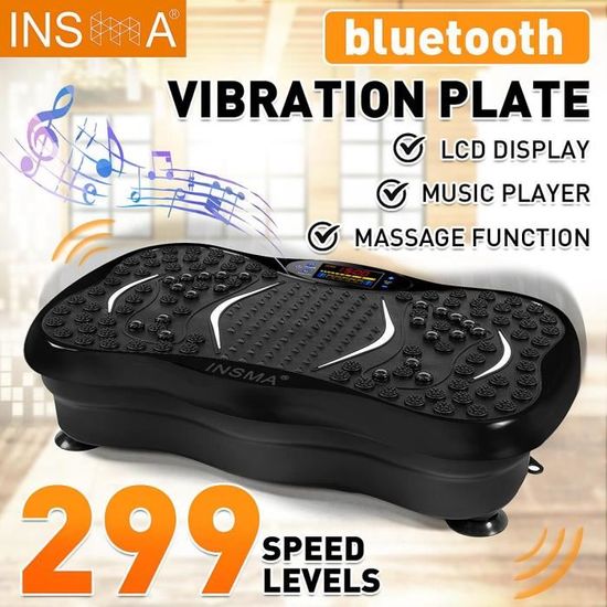 Plateforme vibrante oscillante plaque Vibration Plate 2 Traction Corde Audio Bluetooth télécommande 1-299 Niveaux Vitesse Noir