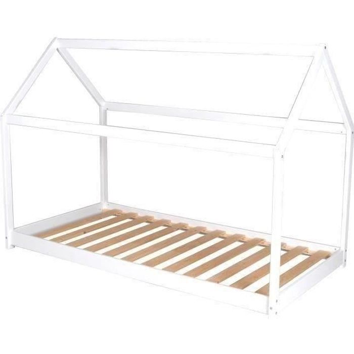 weber panda lit enfant cabane montessori - bois pin massif blanc - sommier inclus - 90 x 190 cm