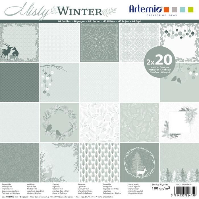 Bloc de 40 feuilles de papier scrapbooking 30x30 cm 'Misty winter' d'Artemio