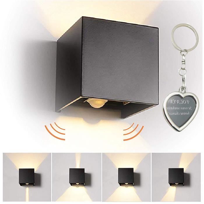 7W LED Applique Murale Avec Détecteur De Mouvement Pour Interieur/Exterieur, IP65 Réglable Moderne Design 3000K Blanc Chaud (Noir)