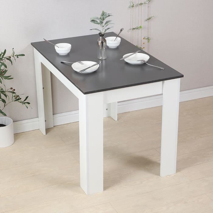 HUGUANGh®Table à manger Rectangulaire contemporain en bois massif blanche décor béton