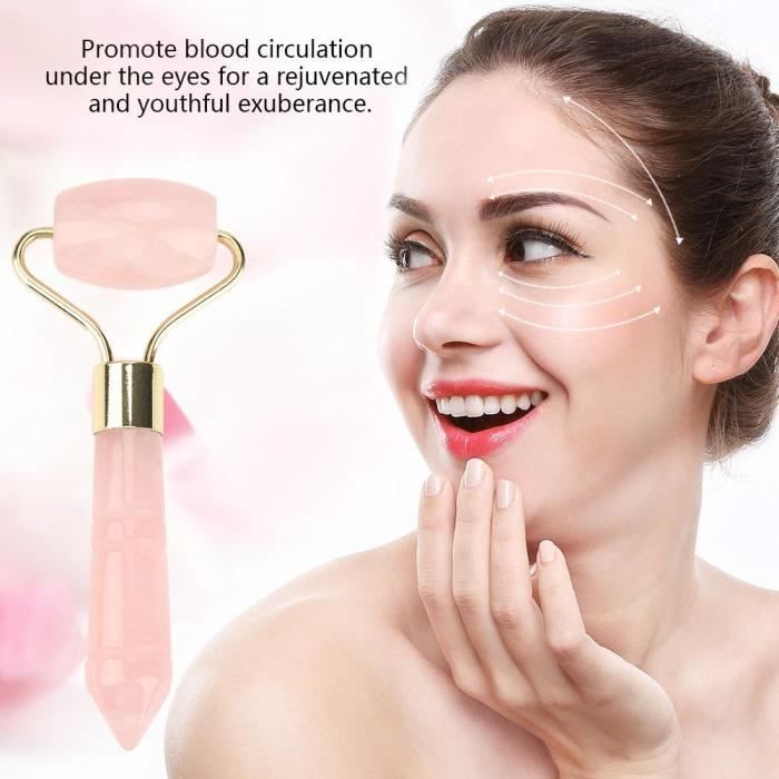 Rouleau de quartz rose naturel avec soudure de métal doré Masseur à rouleau pour massage de visage(B3 petit)---RAC