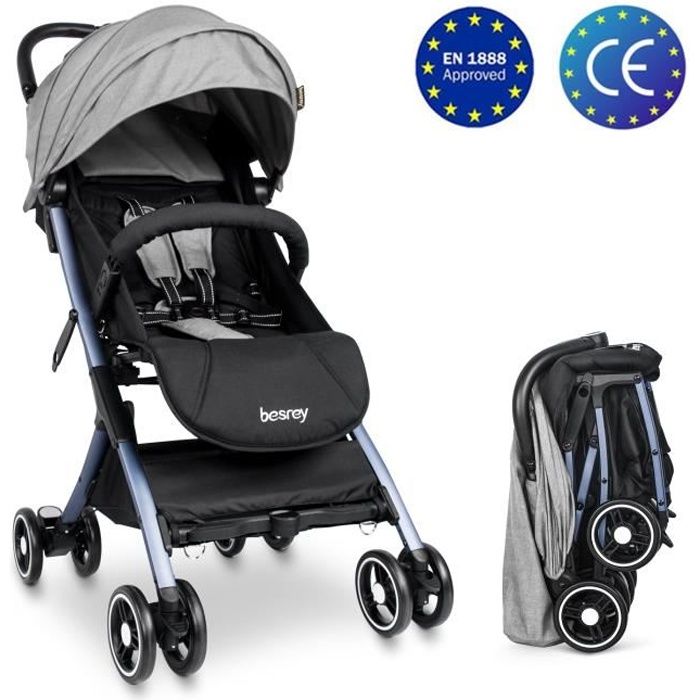 Besrey Poussette Canne Pliable de Voyage avec Position Couchée, Inclinable, Légère, Compacte,pour Bébé de la Naissance à 36 mois