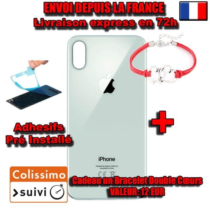 COQUE KIT VITRE ARRIERE DOS iPhone XS ARGENT NEUF