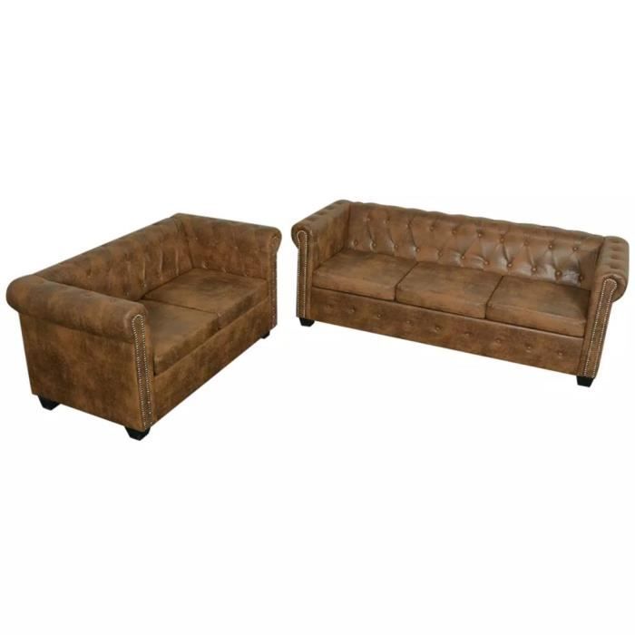 3028RAVI Luxueux Ensemble de canapé Chesterfield à 2 et 3 places Canapé de relaxation DE Haute qualité Sofa DE salon ScandinaveMarr