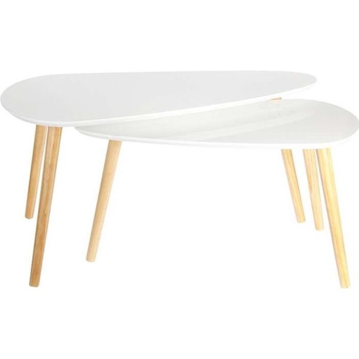 Tables gigognes en bois galet (Lot de 2) Blanc