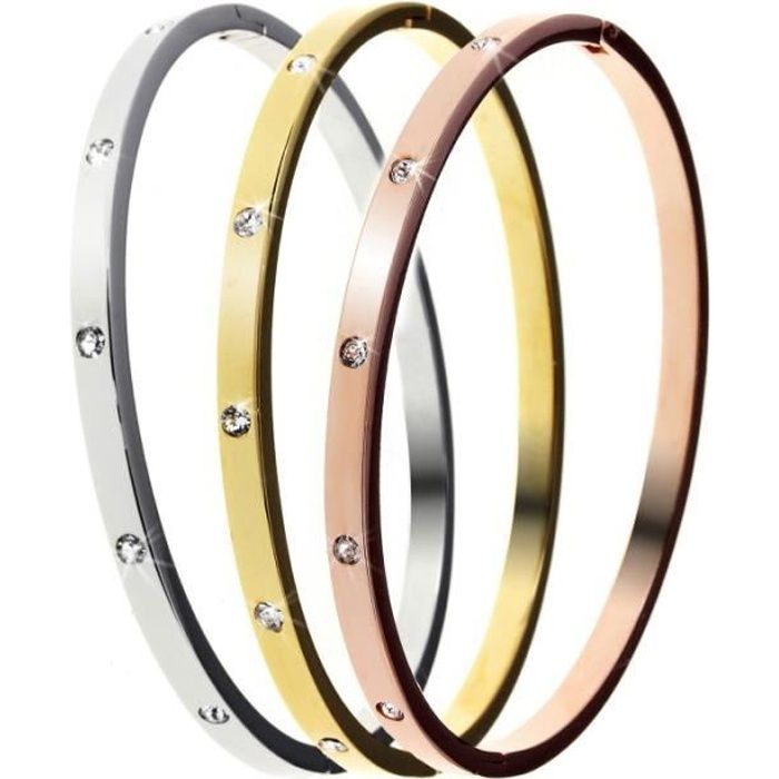 3 Bracelets en acier inoxydable SC Crystal ornés de Cristaux Swarovski