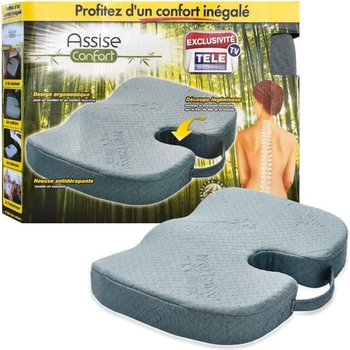 Assise Confort – Coussin Ergonomique 45x36 cm avec Découpe Ingénieuse, Mousse Haute Densité, Housse en Viscose de Bambou