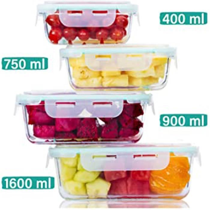 Boite De Conservation En Verre Avec Couvercle - Set De 4 Boites Alimentaires- Etanche- Sans Bpa - Verre Borosilicate