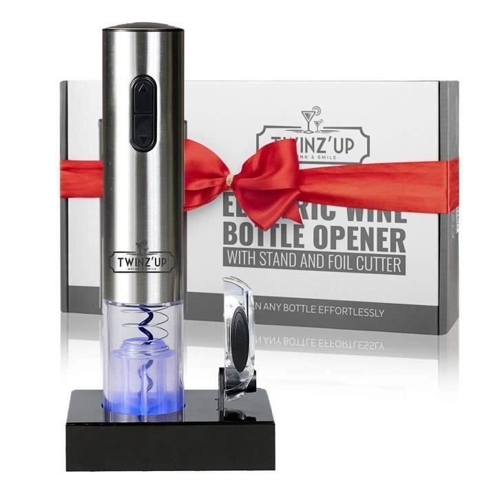 Tire bouchon électrique sans-fil Twinz’up - Coffret avec coupe-capsule et socle de recharge - Batterie de seconde génération - Le ca