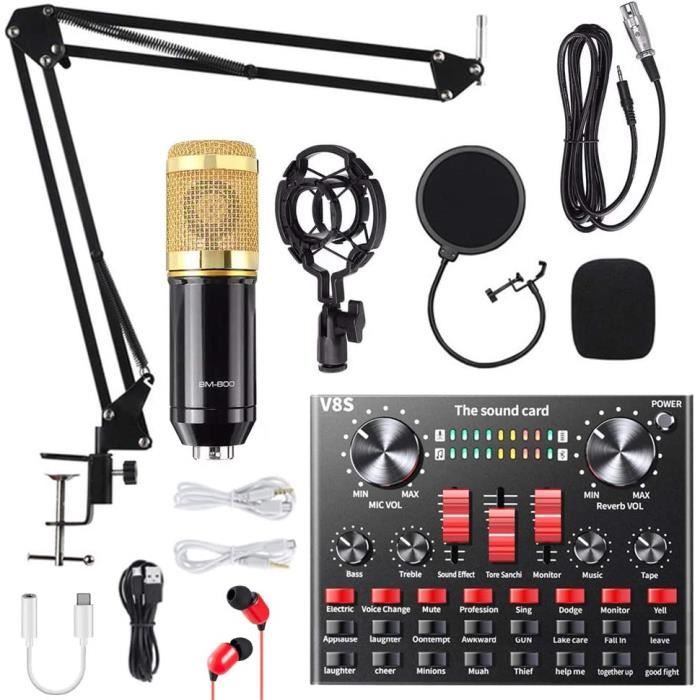 Ensemble De Microphones a Condensateur, Kit De Podcast ALLWIN avec Microphone De Diffusion, Carte Son en Direct, Support De M