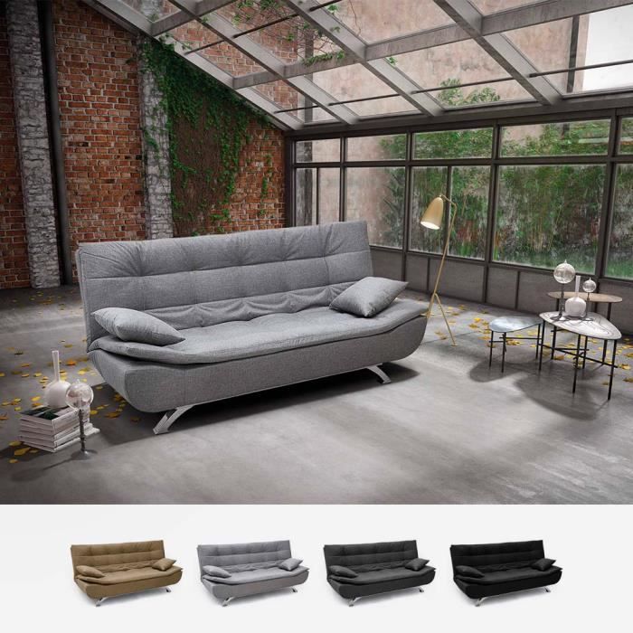 Canapé convertible 2 places en microfibre design moderne Centenario, Couleur: Gris
