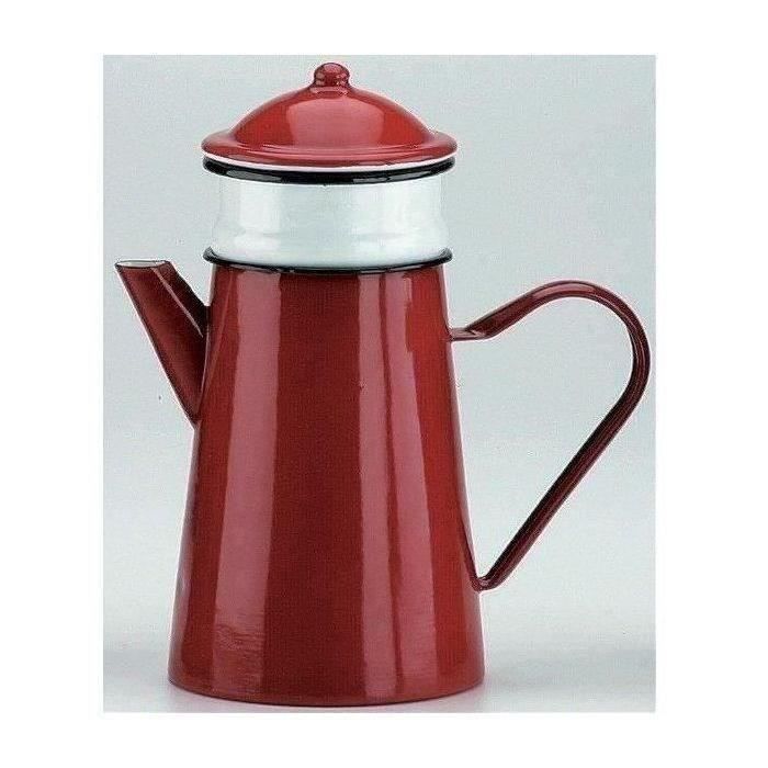 CAFETIERE FILTRE AVEC COUVERCLE EMAILLEE - EMAIL ROUGE - INTERIEUR BLANC - EMAIL DE QUALITE SUPERIEURE - CONTENANCE 1,50 L - PASS...