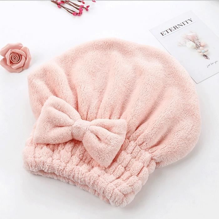 Serviette de bain,Femmes confort bonnet de bain serviette Turban enveloppement cheveux séchage serviette chapeau couvre - Type Rose