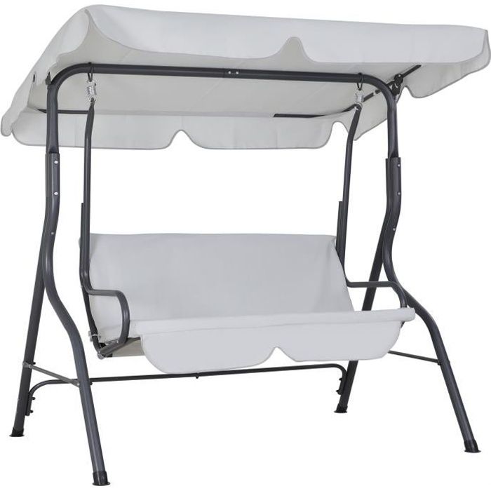 Balancelle de jardin gris clair avec toit réglable 140x112x150 cm max. 200 kg pare-soleil protection UV intempéries structure acier