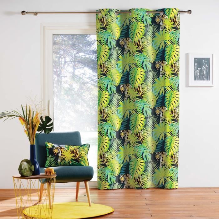 rideau a oeillets 140 x 250 cm coton imprime tiger