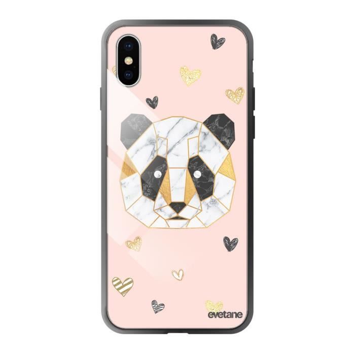 Coque en verre trempé pour iPhone X/ Xs Panda Géométrique Ecriture Tendance et Design Evetane.