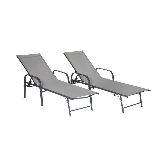 Lot de 2 bains de soleil SARDINIA en textilène gris - structure anthracite - Gris