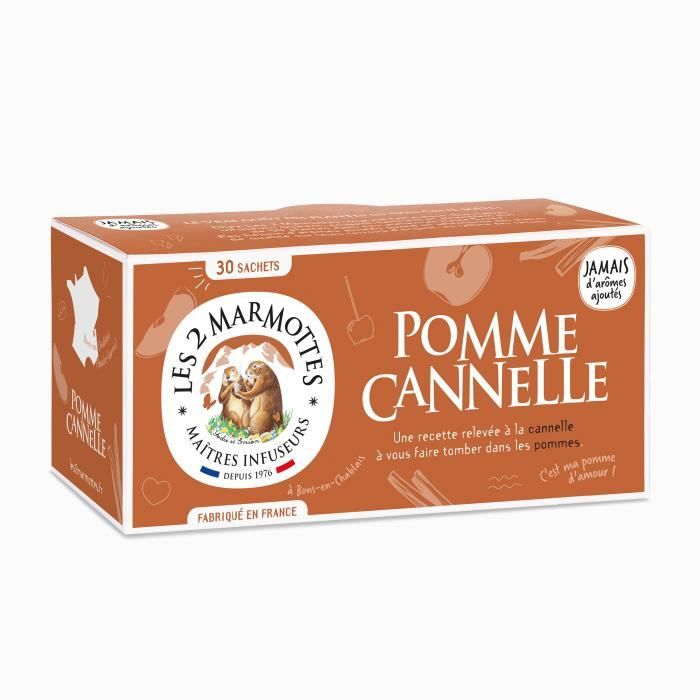 Les 2 Marmottes - Infusion Pomme Cannelle 30 sachets - Gourmande et fruitéeSans arômes ajoutés