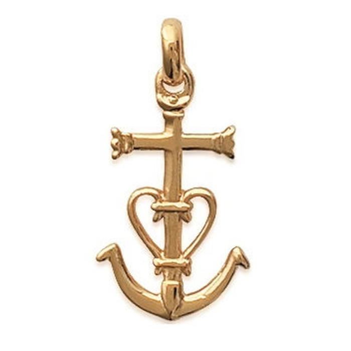Pendentif Plaqué Or Croix de Camargues - Bijoux Femme Ancre Marine