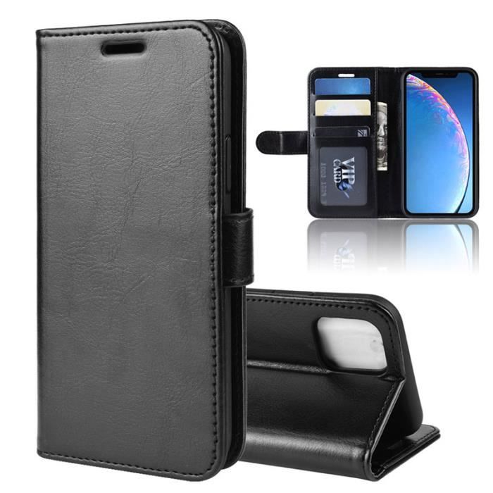 Étui Housse iPhone 11, Folio Portefeuille Cuir Luxe Porte-cartes Fermeture Magnétique Protecteur Antichoc Protection, Noir