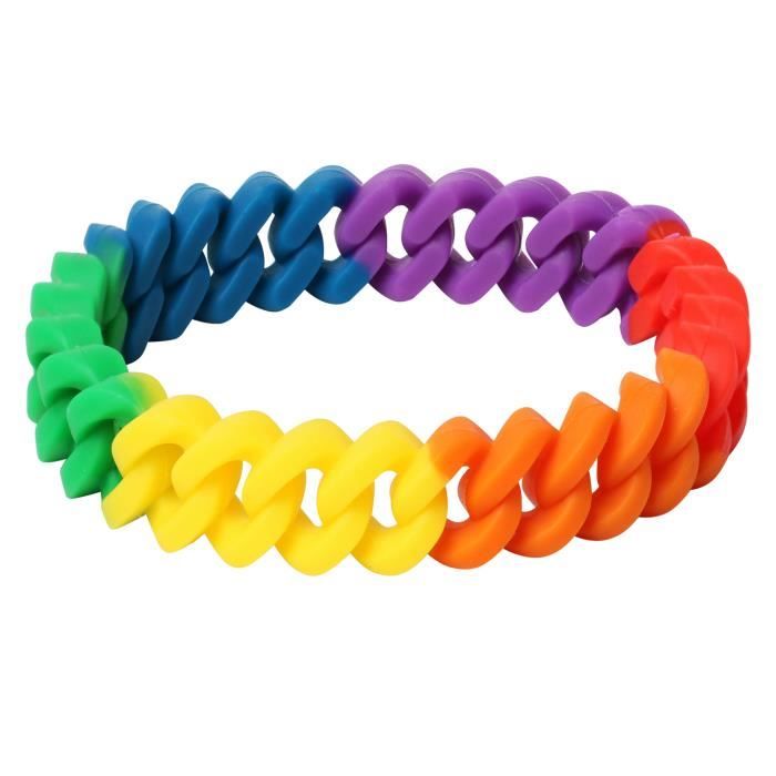 Bracelet Arc-en-ciel en Silicone Tressé pour Célébrations Nationales de la Gay Pride TRIXES