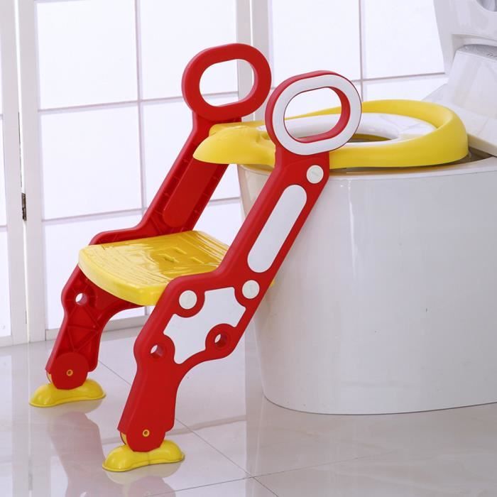 Chaise Échelle de toilette Enfant Bébé Pliable et Réglable avec Marches Step Toilettes Confortable Rouge-Jaune VINTEKY®