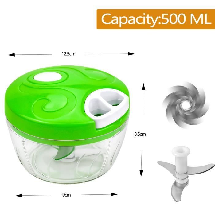 Zaleonline® Hachoir Manuel, 500ml Mini Hachoir à Légumes Manuel avec Lame en Acier Inoxydable pour Légumes Oignons Ail Viande - Vert