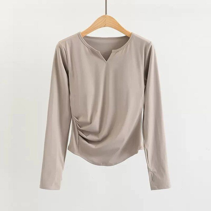 T-shirt Femme Manches Longues Dentelle - Col V élégant Et Décontracté Top Col V Dentelle