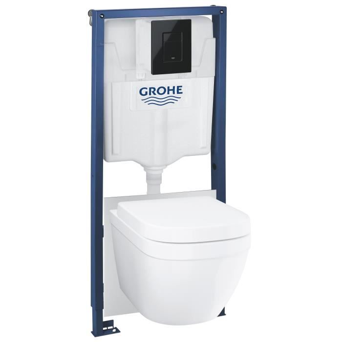 Pack Bâti support 5 en 1 - GROHE - Blanc - Céramique - Cuvette + abattant + plaque de commande + supports muraux + isolation