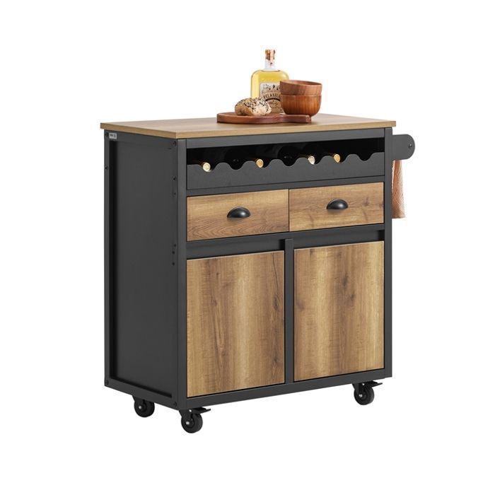 SoBuy Desserte de Cuisine à Roulettes Chariot Buffet avec 2 Tiroirs 2 Portes et Porte-Bouteilles îlot Marron Vintage 89x40x87 cm