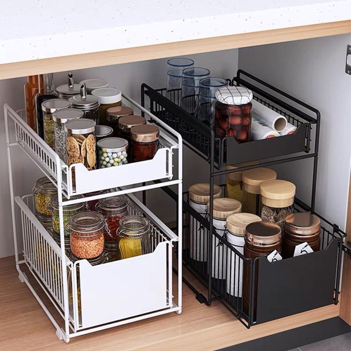 Paniers coulissants – Organiseur coulissant en métal à plusieurs couches pour cuisine, manger, placard, maison, appartement, chambre à coucher, salle de bain Paniers coulissants – Organiseur coulissant en métal à plusieurs couches pour cuisine, manger, placard, maison, appartement, chambre à coucher, salle de bain