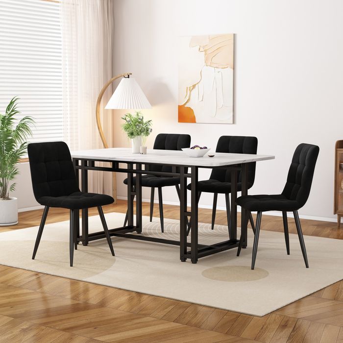 Haute qualité nouveau design 120x70cm table à manger noire avec 4 chaises table de cuisine moderne chaise de salle à manger