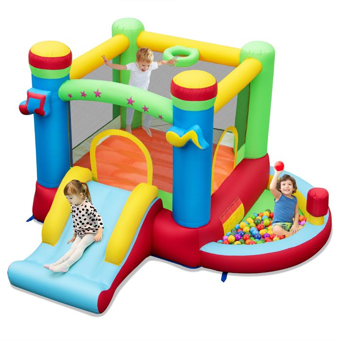 DREAMADE Château Gonflable Aire de Jeu avec Toboggan Pataugeoire Panier