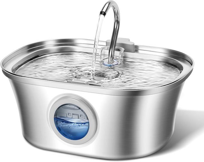 Comparer les prix de Fontaine À Eau Pour Chat,3,2 L Fontaine A Eau Chat En Acier Inoxydable Avec Fenêtre De Visualisation Du Niveau D'Eau,Automatique