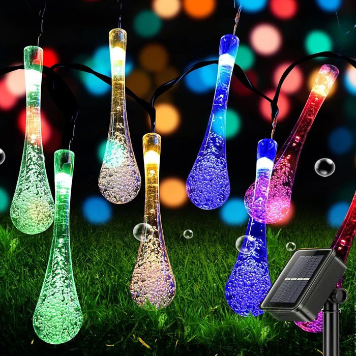 Guirlande Lumineuse Exterieur Solaire LEDLumière Goutte deau Solaire pour Extérieur Intérieur Lampe Décoration Étanche multicolore